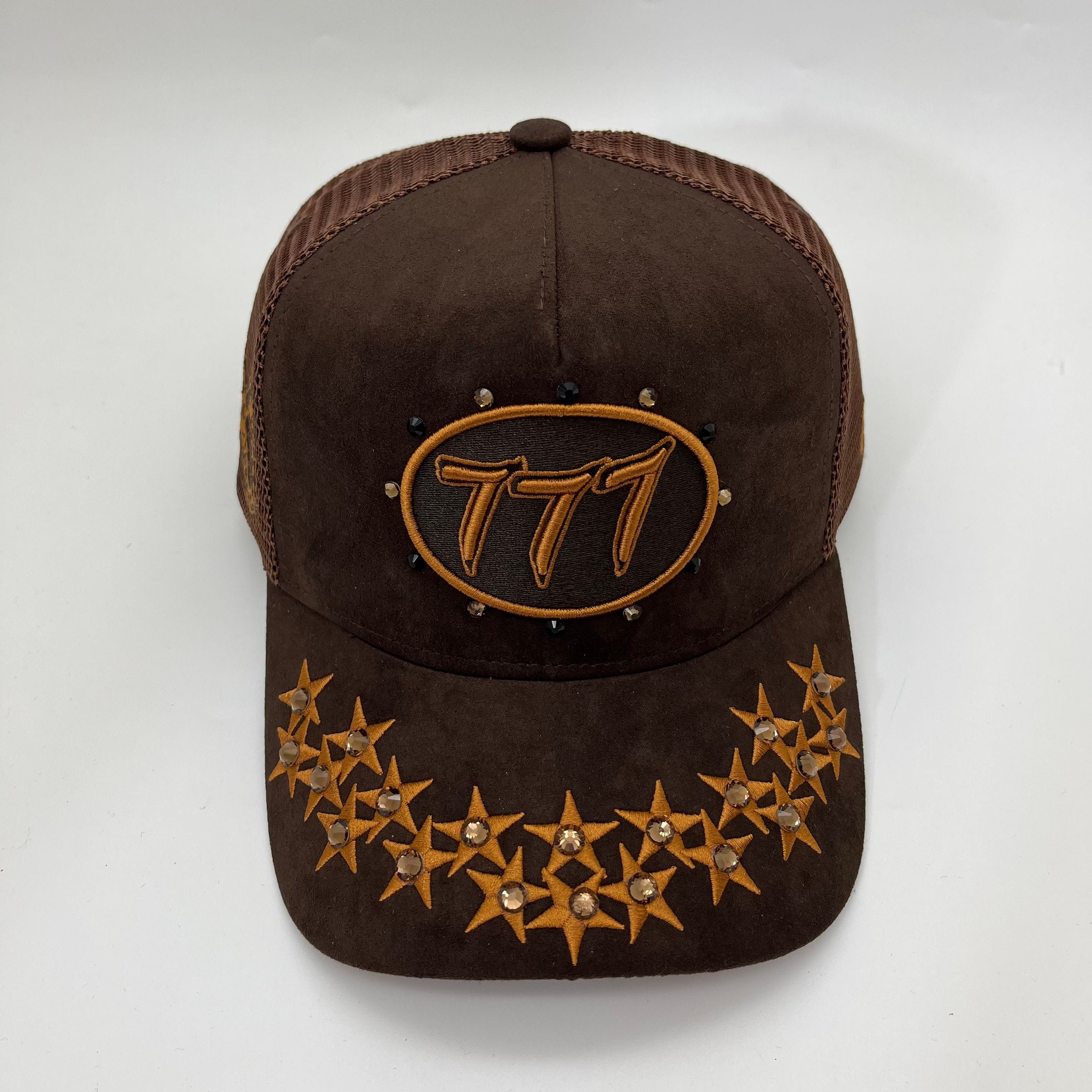 Brown Hudson Outerwear V1 Diamond Suede Trucker Hat with mesh back and curved brim, stylish and comfortable outerwear accessory.