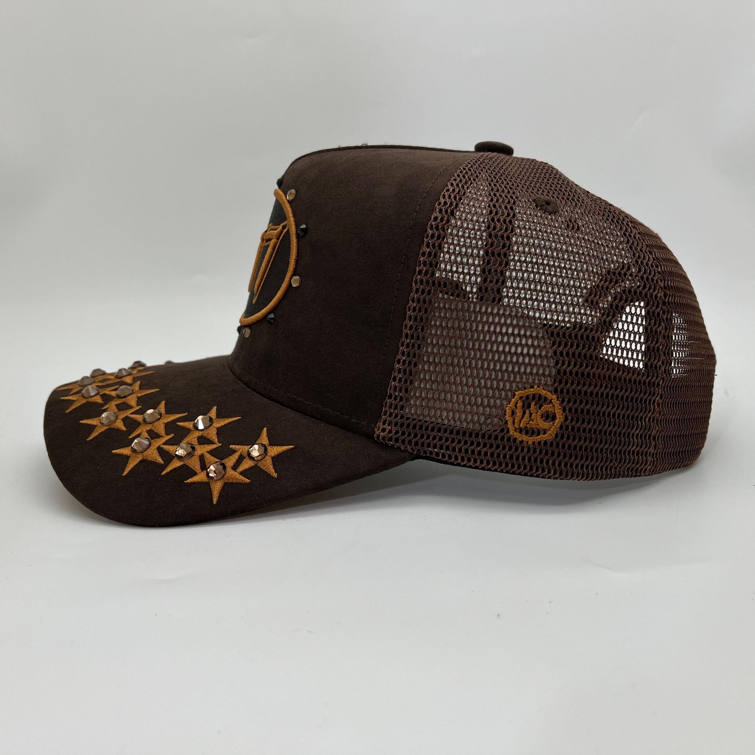 Hudson Outerwear V1 Diamond Suede Trucker Hat in brown with mesh back and adjustable strap, stylish men's headwear.