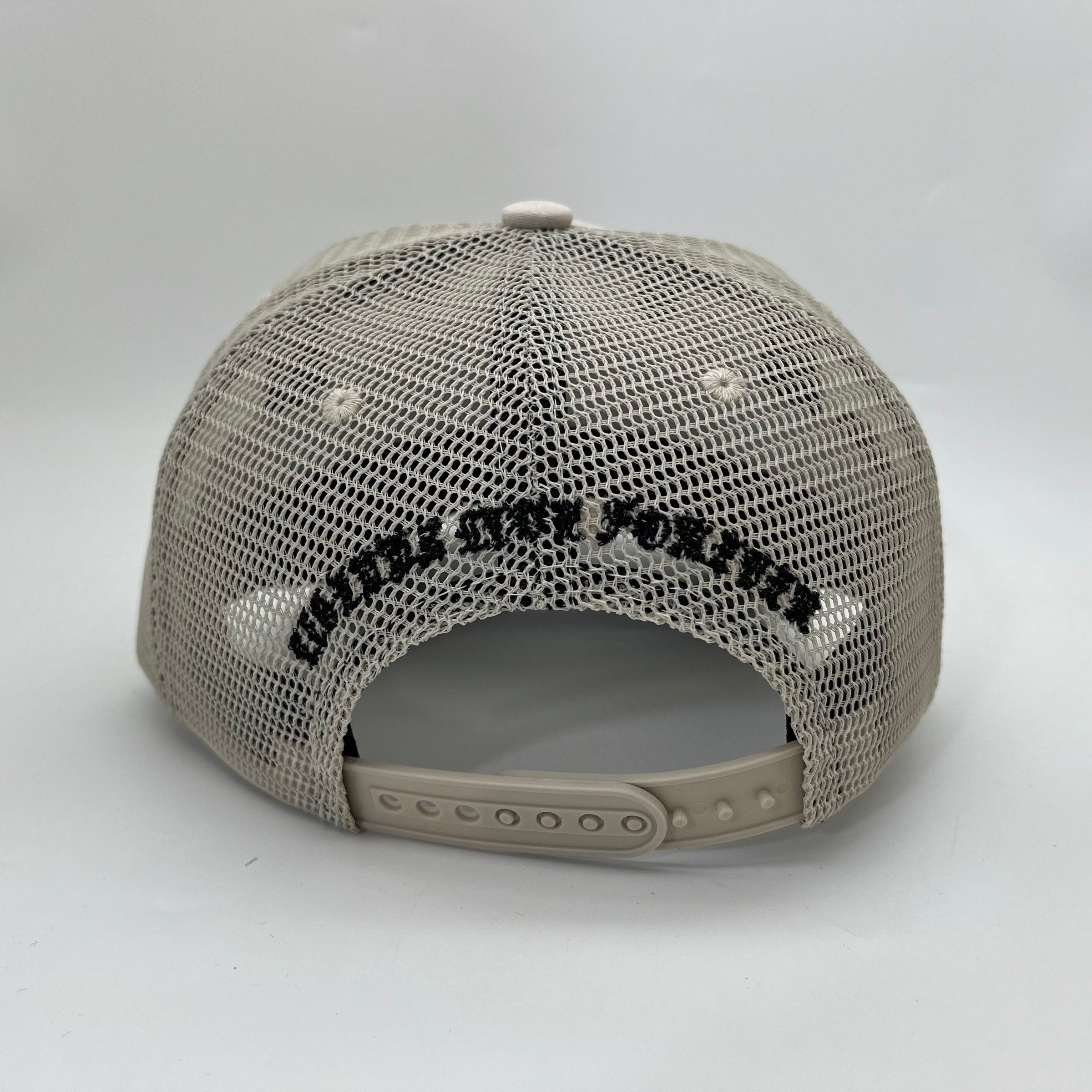 Cream Hudson Outerwear V1 Diamond Suede Trucker Hat with mesh back and branded patch for casual outdoor style