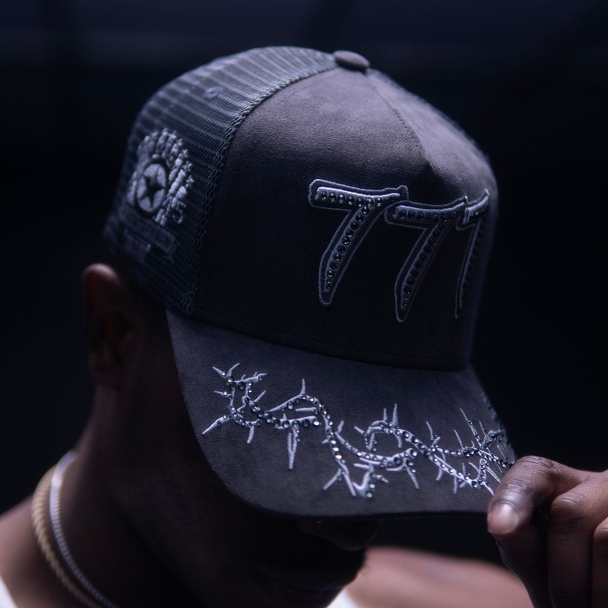 Hudson Outerwear V2 Diamond Suede Trucker Hat with curved brim and adjustable strap, stylish men's outdoor hat in diamond suede.