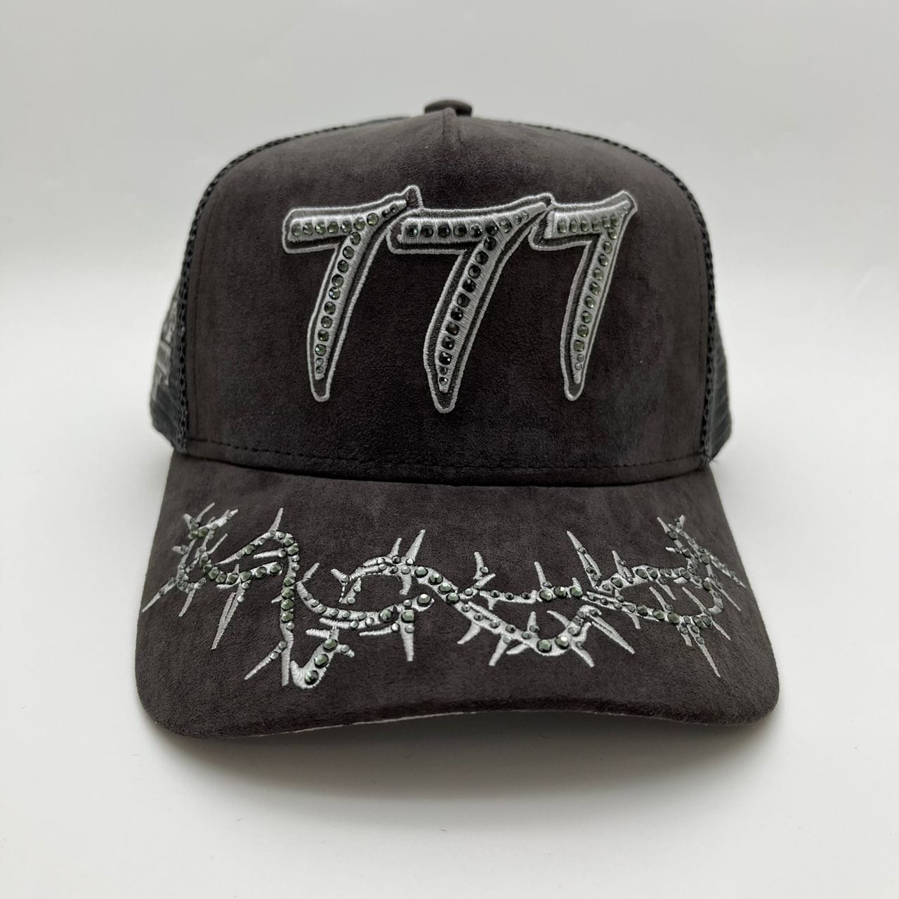 Hudson Outerwear V2 Diamond Suede Trucker Hat with mesh back and adjustable strap, in diamond suede fabric.