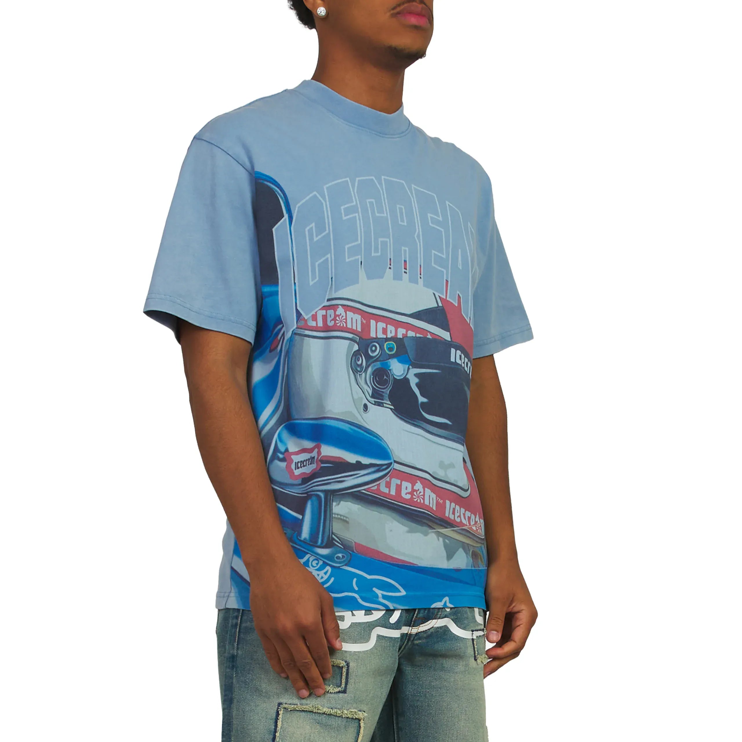Ice Cream sponsor T-shirt featuring colorful graphic design, casual fit, and branded logo on the front.