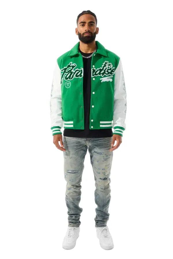 Jordan Craig Jackets Jordan Craig Paradise Tour Varsity Jacket - Shamrock Green Jordan Craig Paradise Tour Varsity Jacket - Shamrock Green