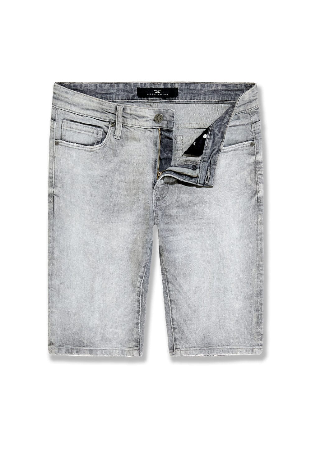 Jordan Craig OG Cascade Jean Shorts, denim style with distressed details and casual fit, shown in a multi-view image.