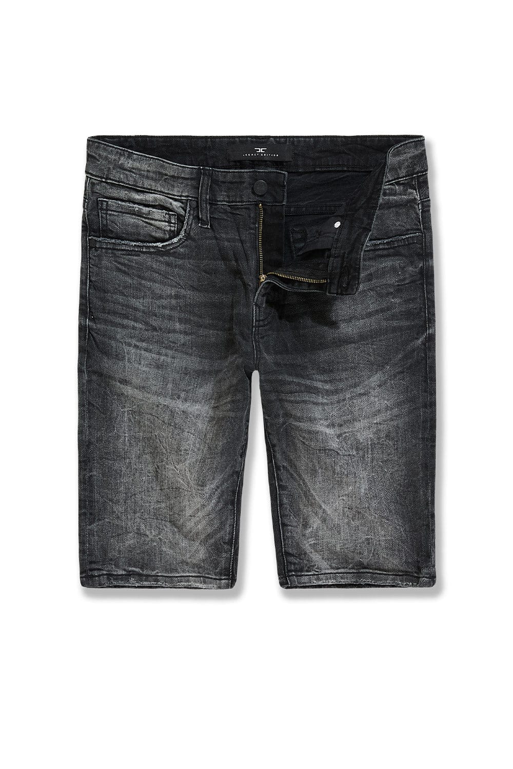 Jordan Craig OG Cascade Jean Shorts displayed on a model, featuring distressed denim and a casual fit.