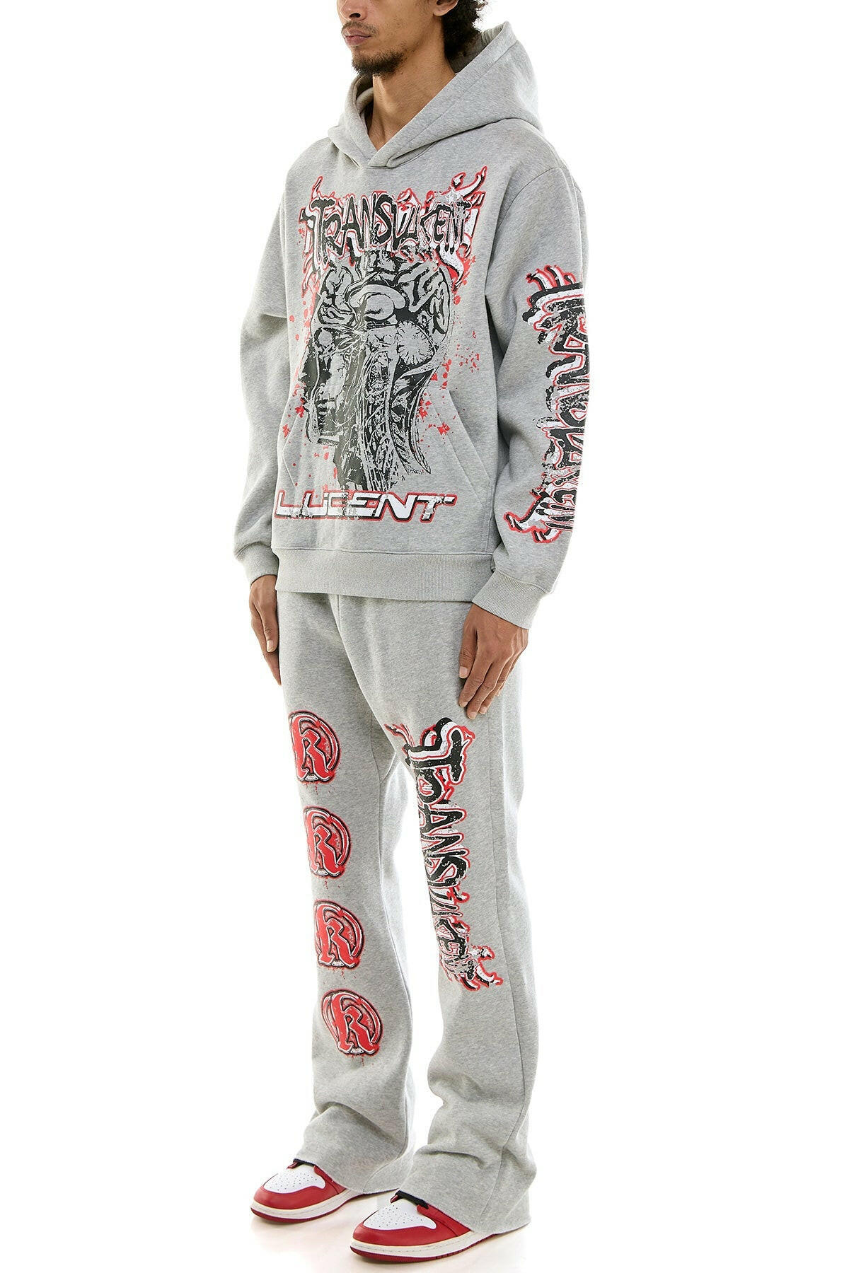 KDNK translucent grey sweatsuit set featuring a stylish and comfortable design, perfect for casual wear.
