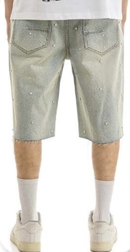 KDNK rhinestone embellished denim shorts with decorative sparkling details, casual summer shorts for women.