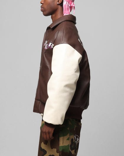 Loiter Jackets Loiter Solar Vegan Leather Varsity Jacket - Brown Loiter Solar Vegan Leather Varsity Jacket - Brown