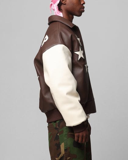 Loiter Jackets Loiter Solar Vegan Leather Varsity Jacket - Brown Loiter Solar Vegan Leather Varsity Jacket - Brown