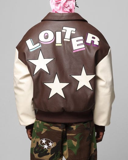 Loiter Jackets Loiter Solar Vegan Leather Varsity Jacket - Brown Loiter Solar Vegan Leather Varsity Jacket - Brown