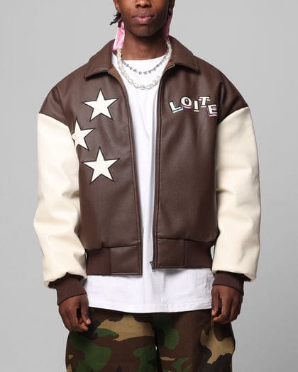 Loiter Jackets Loiter Solar Vegan Leather Varsity Jacket - Brown Loiter Solar Vegan Leather Varsity Jacket - Brown