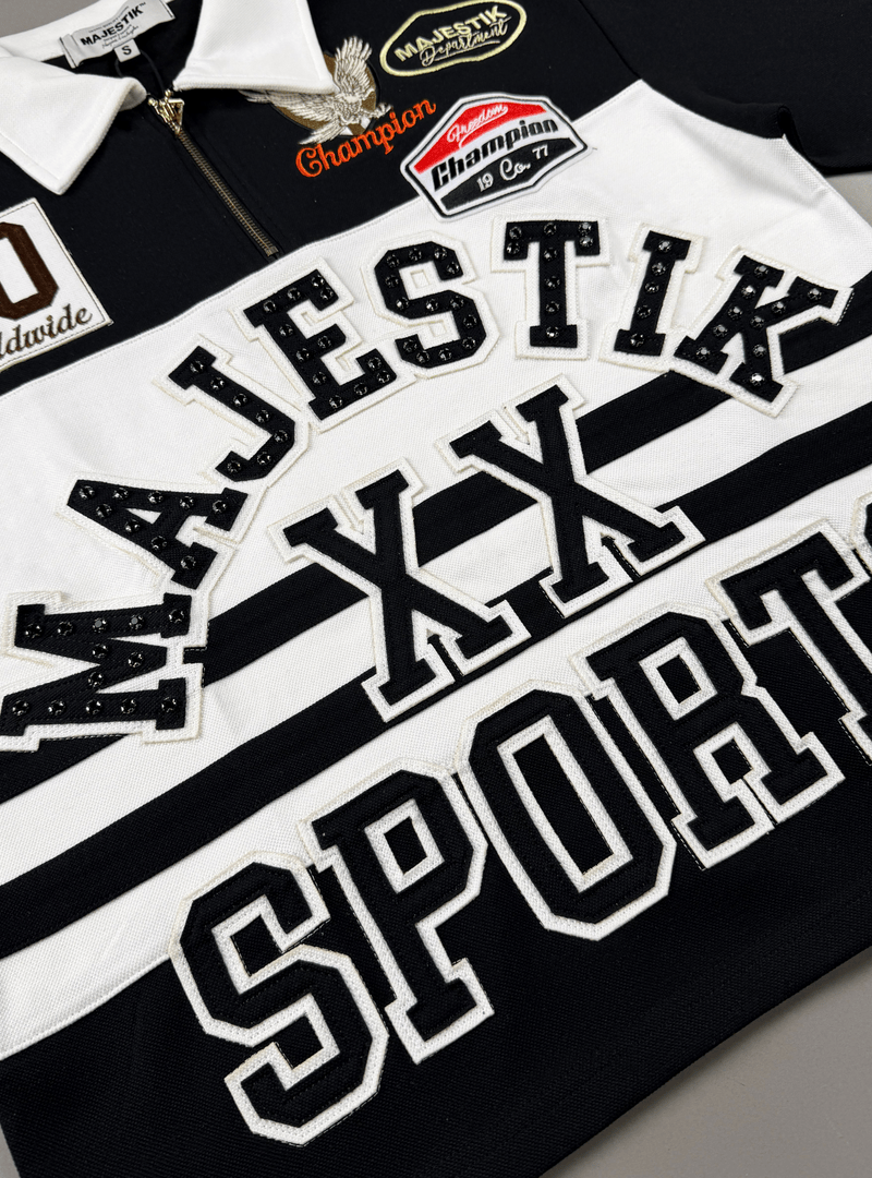 Majestik T-Shirts Majestik Polo T-Shirt - Pique Cut & Sew - Rhinestones - Black Majestik Polo T-Shirt - Pique Cut & Sew - Rhinestones - Black