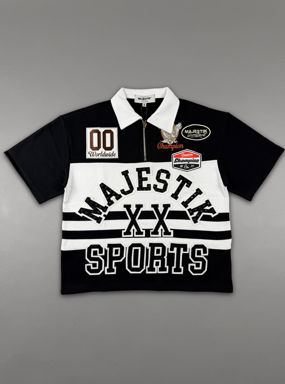 Majestik T-Shirts Majestik Polo T-Shirt - Pique Cut & Sew - Rhinestones - Black Majestik Polo T-Shirt - Pique Cut & Sew - Rhinestones - Black