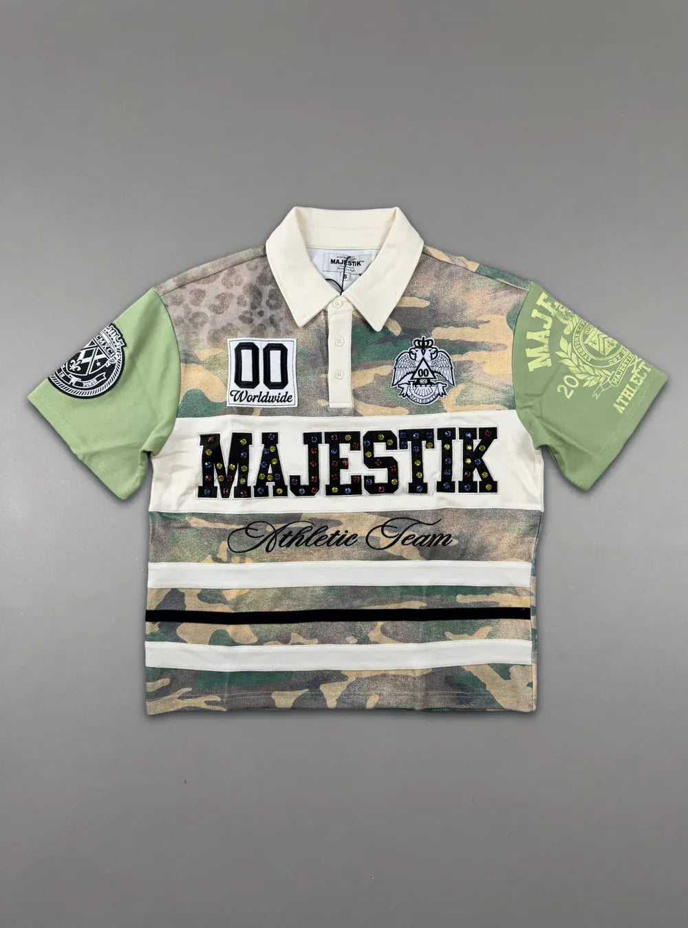 Majestik T-Shirts Majestik Polo T-Shirt - Stripe - Patches & Studs - wood camo Majestik Polo T-Shirt - Stripe - Patches & Studs - wood camo