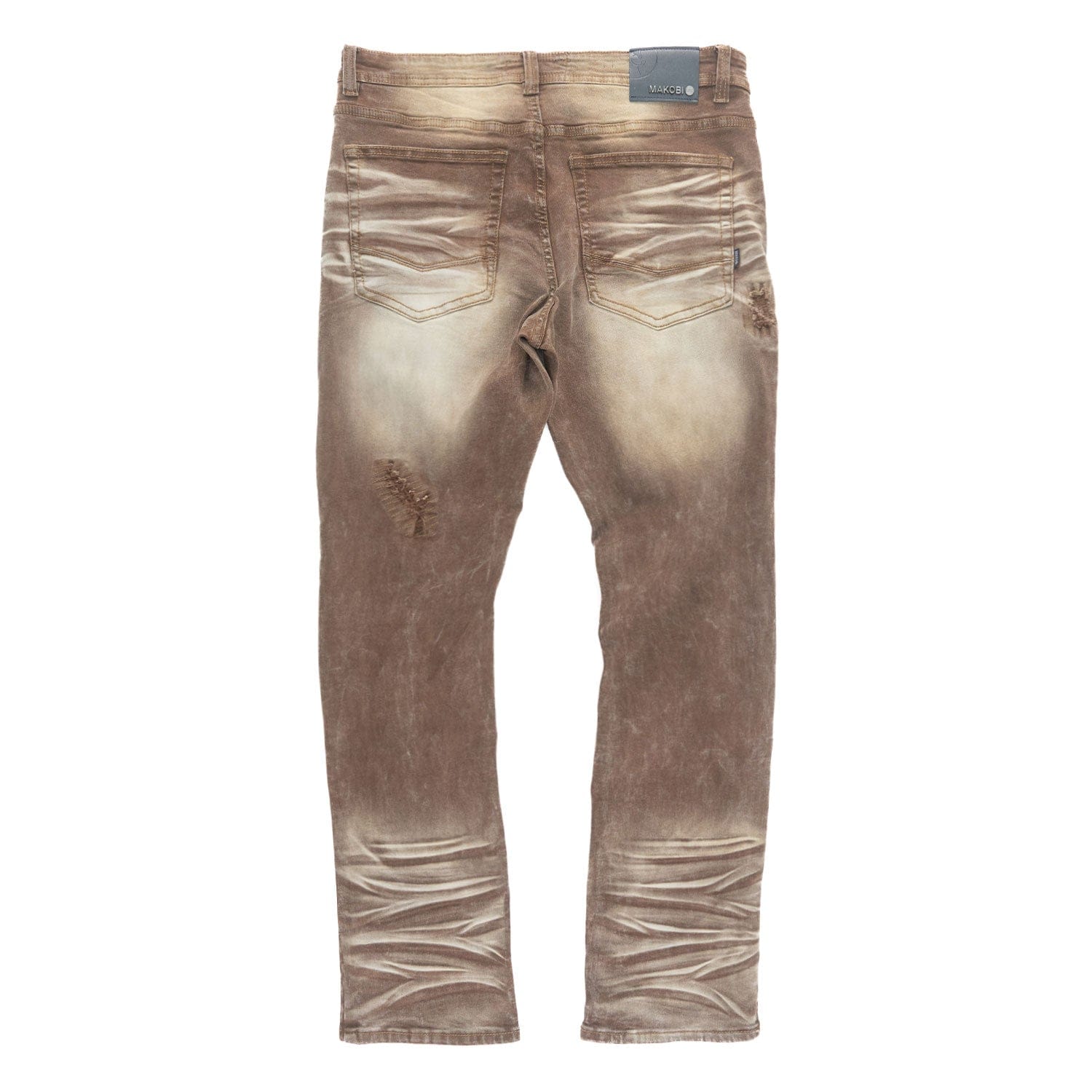 Makobi Lorenzo M1975 brown denim jeans, front view showing classic fit and stylish stitching details.