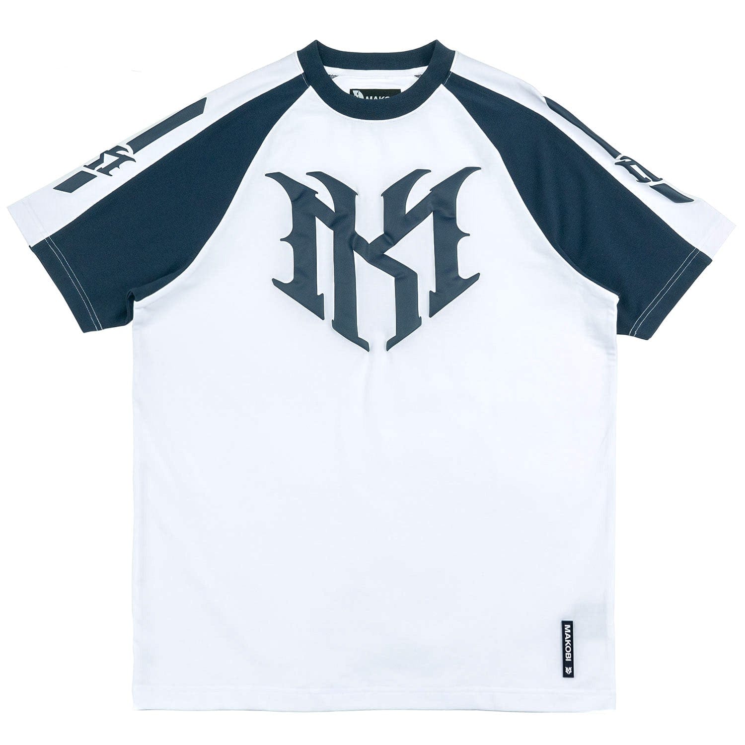 Makobi M119 Adorni Reglan T-Shirt in navy with short sleeves and relaxed fit, displayed on a plain background.