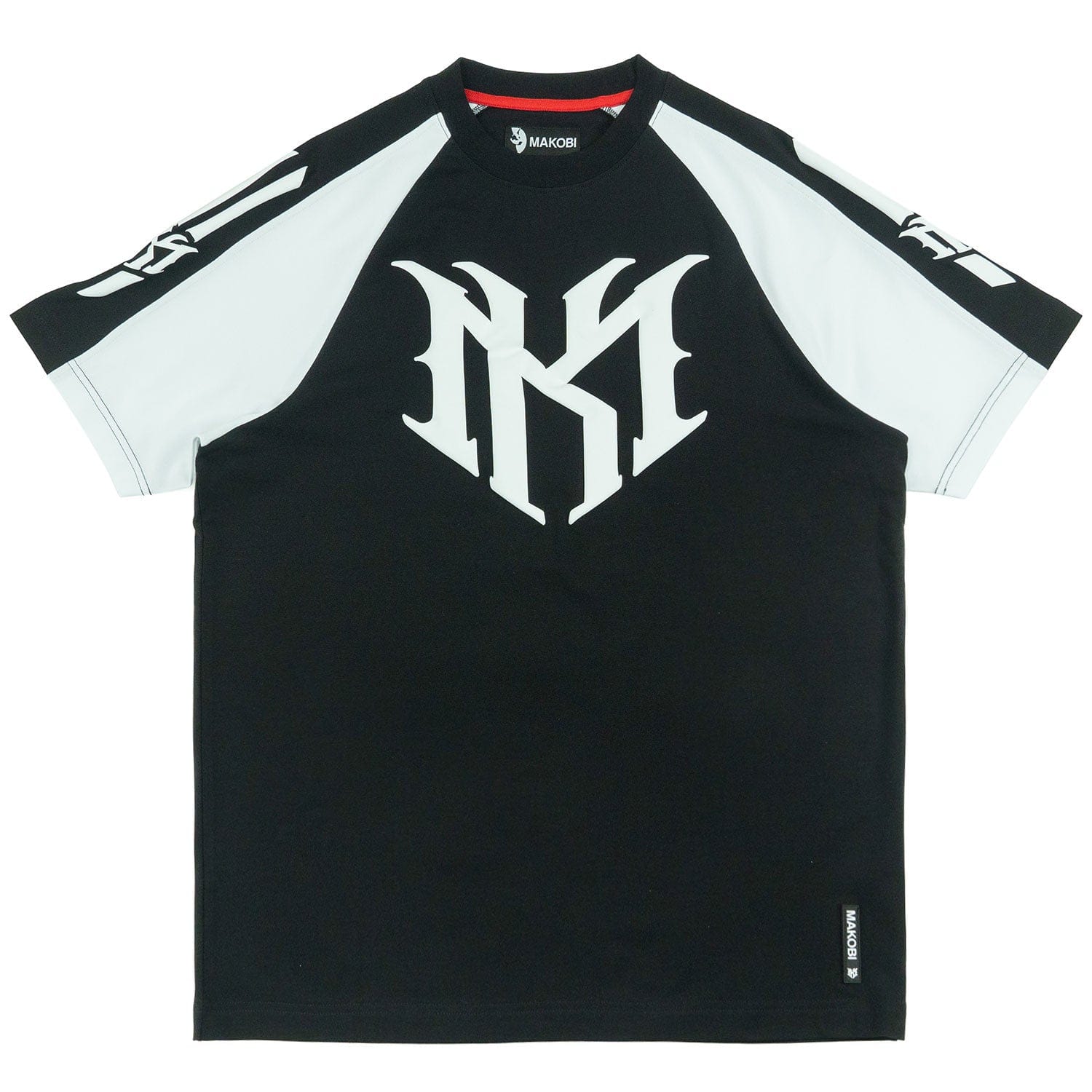 Makobi M119 Adorni Reglan T-shirt in black, featuring a relaxed fit and stylish design, displayed flat against a white background.