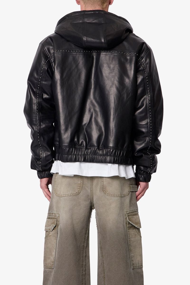 MNML Jackets MNML Leather Hooded Stud Jacket MNML Leather Hooded Stud Jacket