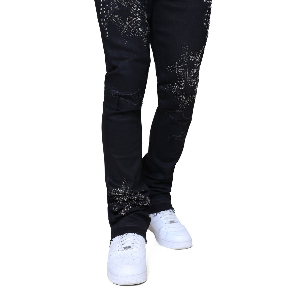 Smokerise Embellished Stacked Flare Jeans Black.
