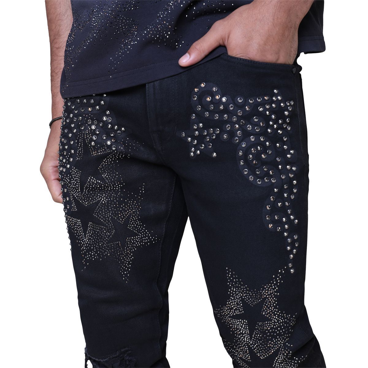 Smokerise Embellished Stacked Flare Jeans Black.