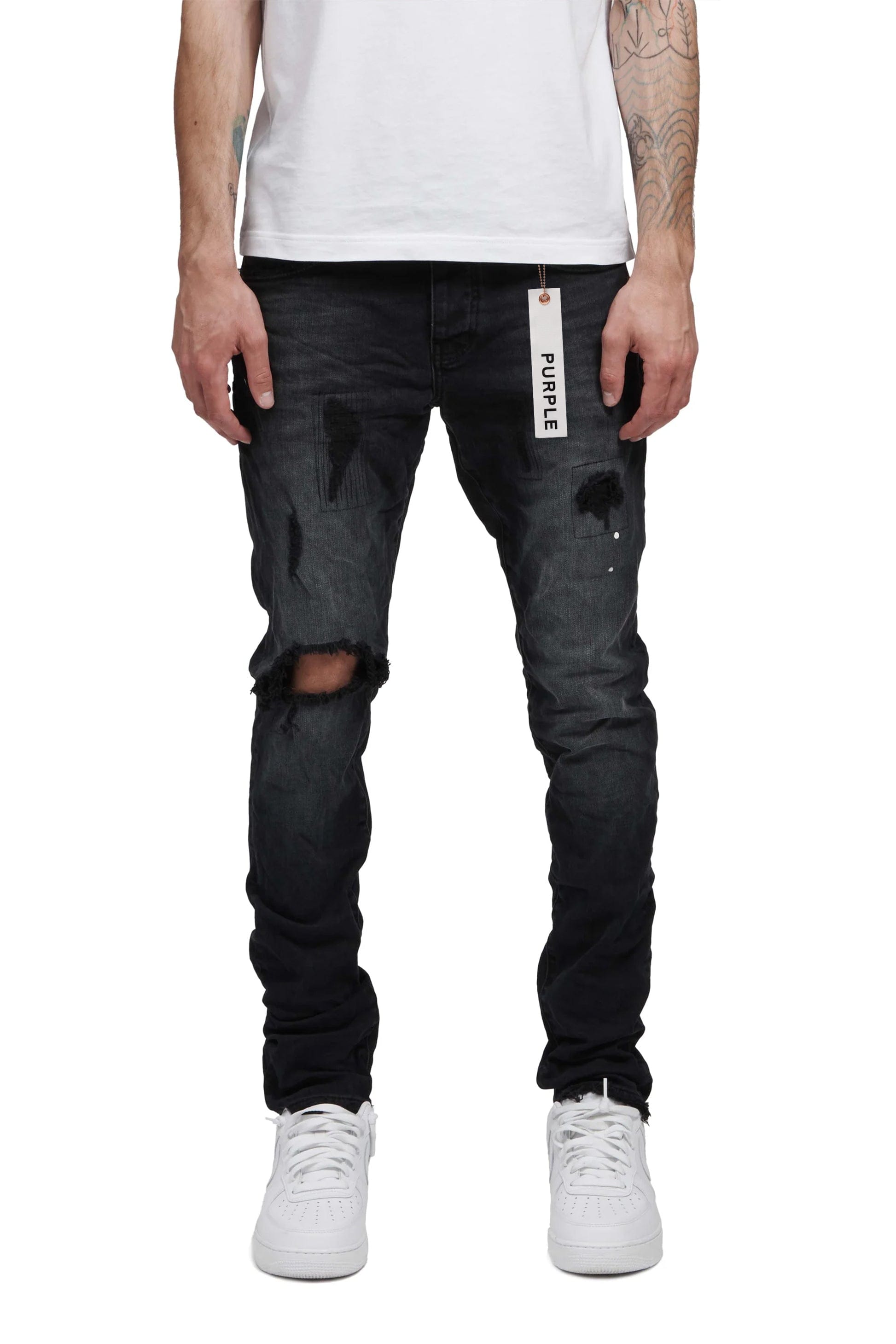 Purple Brand Denim Purple P002 Distressed Black Repair Purple P002 Distressed Black Repair