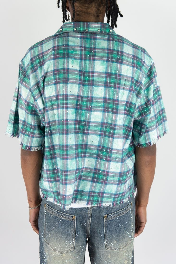 R3BEL Button Down R3BEL Plaid Short Sleeve Rhinestone Shirt R3BEL Plaid Short Sleeve Rhinestone Shirt