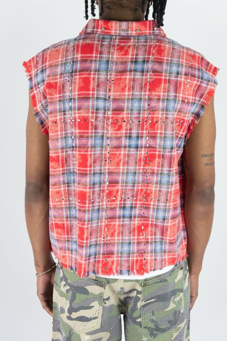 R3BEL Button Down R3BEL Plaid Sleeveless Rhinestone Shirt R3BEL Plaid Sleeveless Rhinestone Shirt