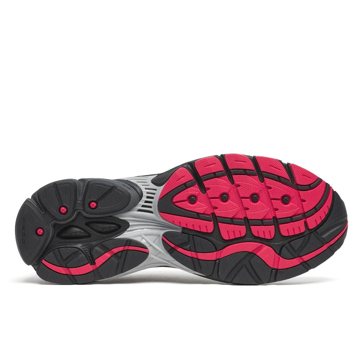Men's Saucony ProGrid Omni 9 sneakers in black with colorful multi accents, showcasing the sporty design and breathable mesh upper.