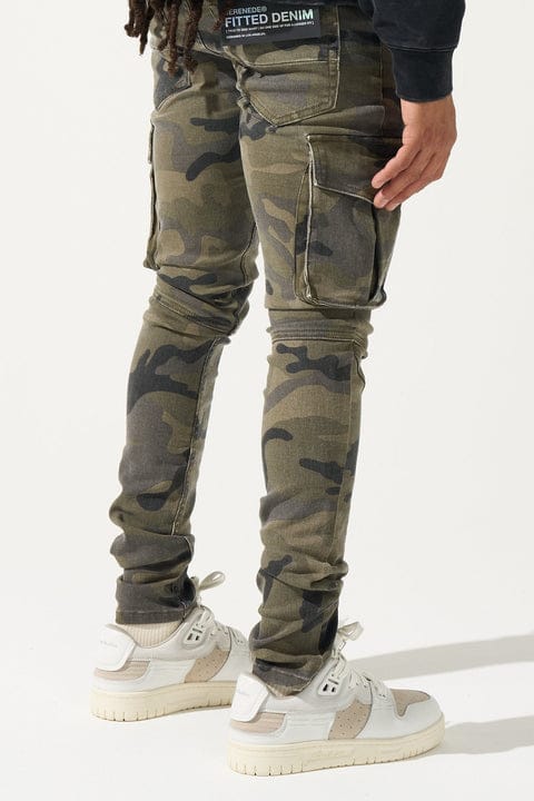 Serenede Warsaint cargo jeans in denim, shown from the right side with multiple pockets and a relaxed fit.