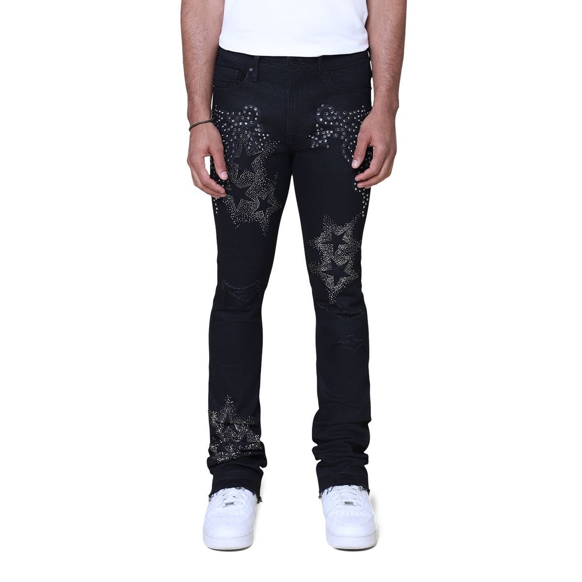 Smokerise Denim Smokerise Embellished Stacked Flare Jeans Black Smokerise Embellished Stacked Flare Jeans Black
