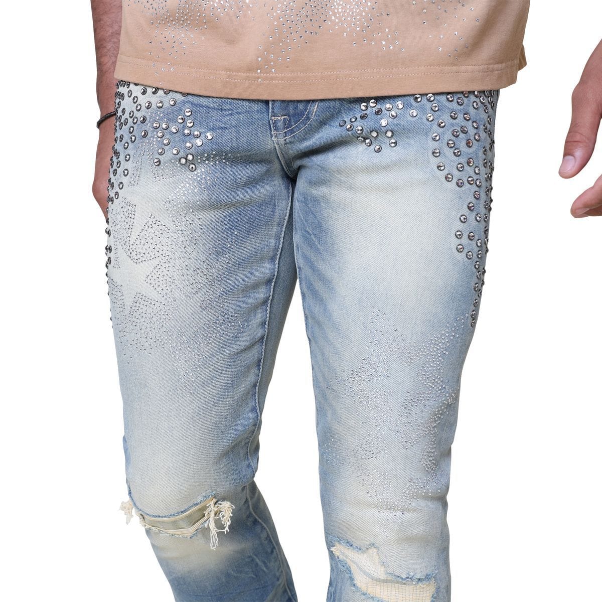 Smokerise Denim Smokerise Embellished Stacked Flare Jeans Blue Smokerise Embellished Stacked Flare Jeans Blue
