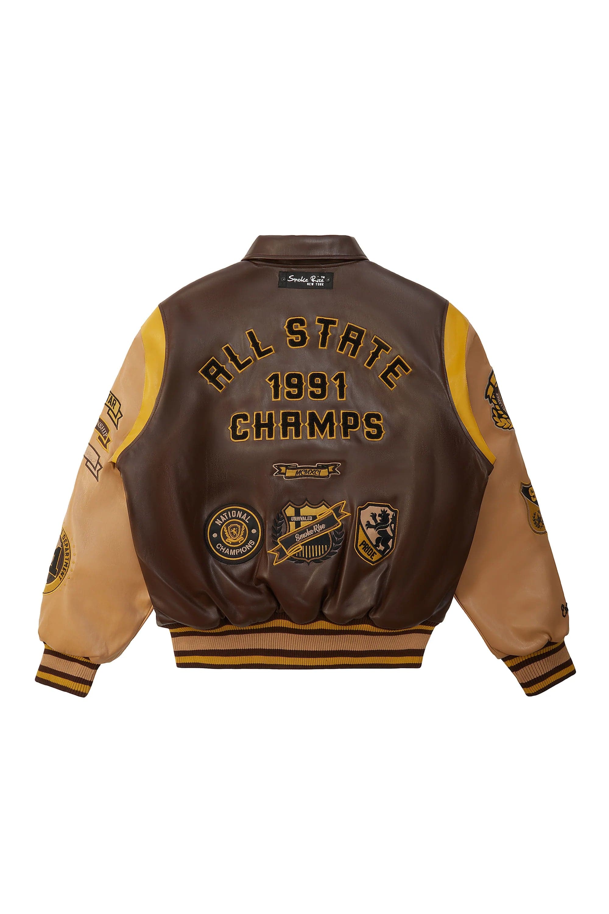 Smokerise Jackets Smoke Rise Plaid Vegan Leather Varsity Jacket (Brown) Smoke Rise Plaid Vegan Leather Varsity Jacket (Brown)