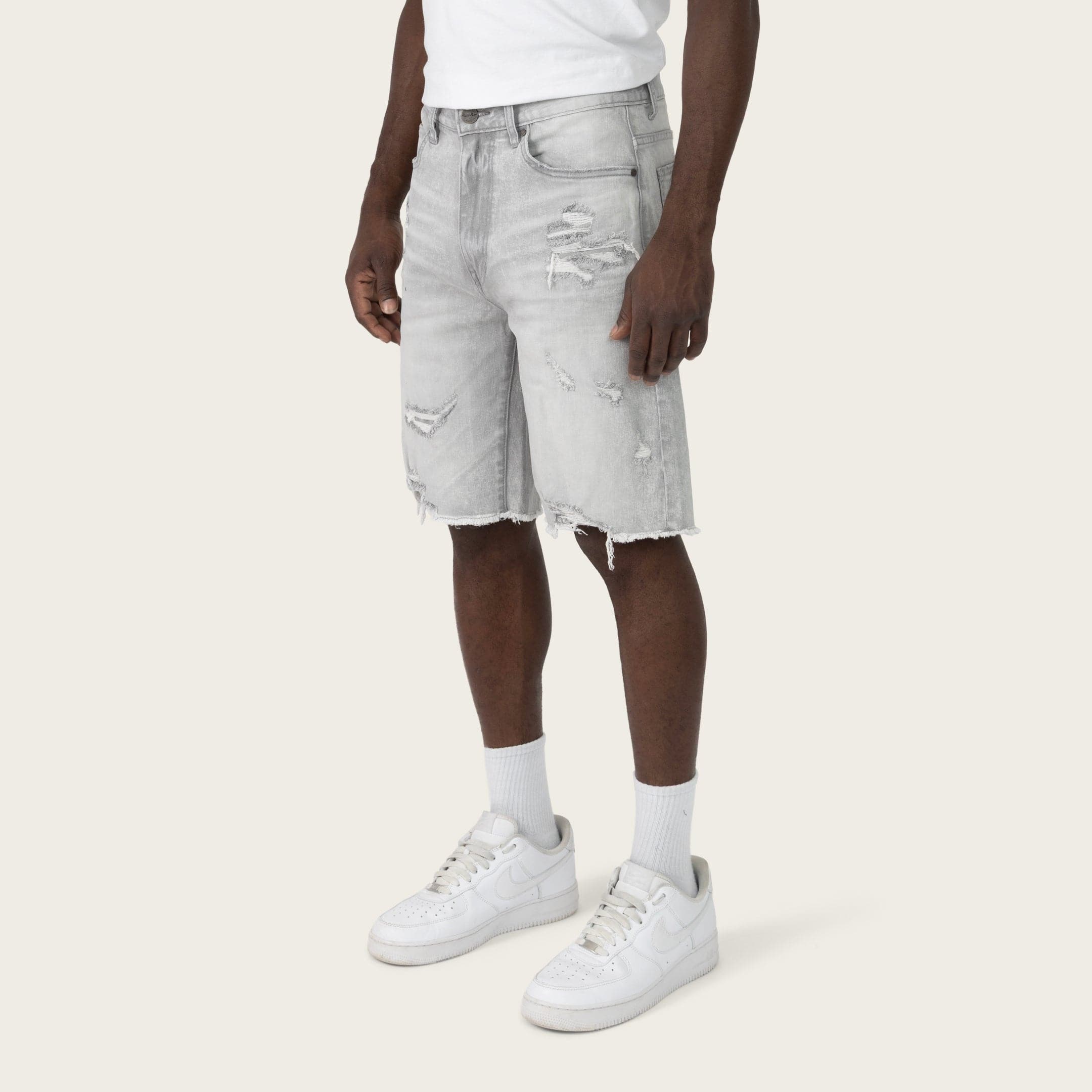 SmokeRise Essential Breezy Grey Jean Shorts, casual denim shorts with a relaxed fit, featuring a classic five-pocket design.