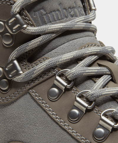 Timberland men's Euro Hiker boots in grey, rugged leather hiking boots with padded collar and sturdy sole.