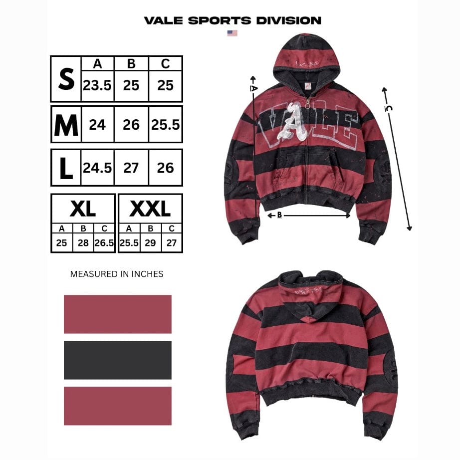 Vale ATL maroon zip-up hoodie with hood and front pockets