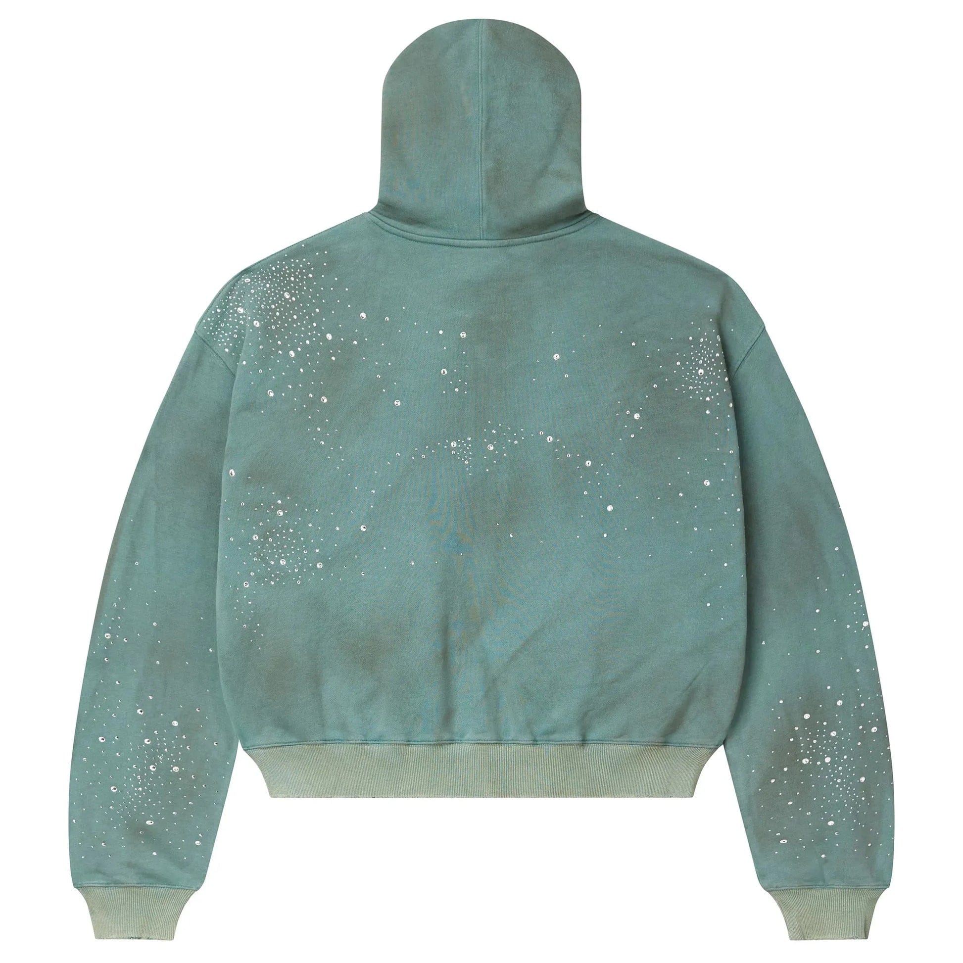 Vale Forever Bank zip-up hoodie in dark mint with galaxy and jeweled design, featuring a comfortable hood and full front zip closure.