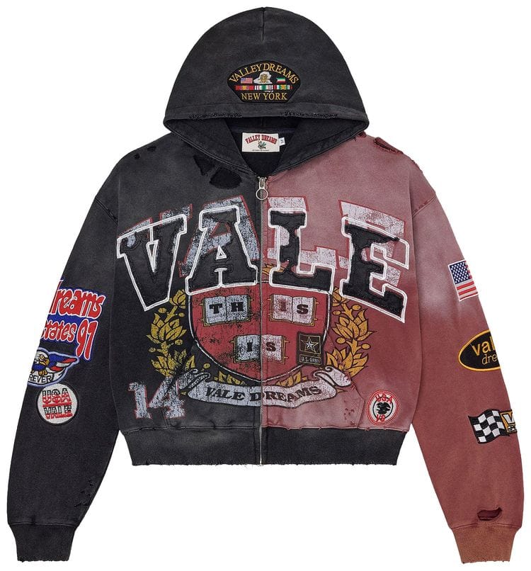Vale Forever Tow Face zip-up hoodie, black casual hoodie with front zipper, soft fabric, and modern design.