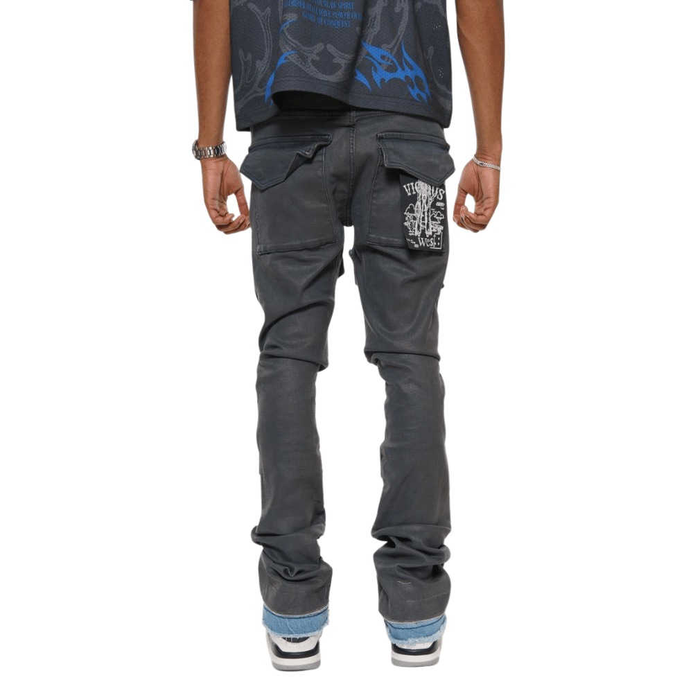 Vicious Denim WAX COATED MULTI CARGO FLARE DENIM WAX COATED MULTI CARGO FLARE DENIM