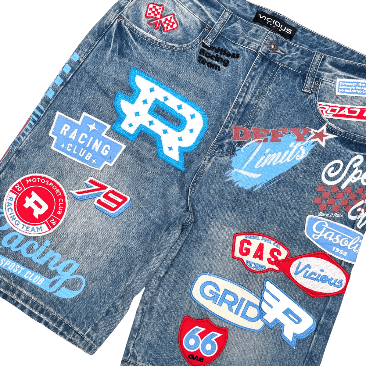 Vicious Shorts Vicious Patches Denim Shorts Vicious Patches Denim Shorts
